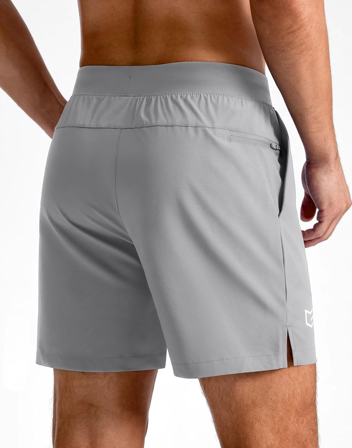 imageG Gradual Mens Athletic Running Shorts 759 Zipper Pocket Lightweight Workout Gym Quick Dry Shorts Golf Tennis HikingBright Grey