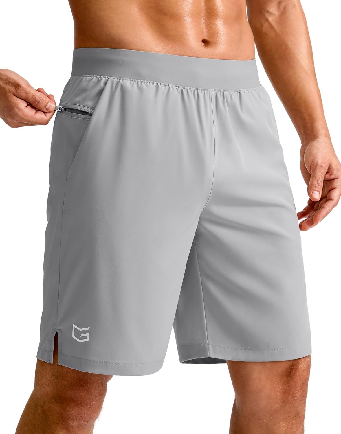 imageG Gradual Mens Athletic Running Shorts 759 Zipper Pocket Lightweight Workout Gym Quick Dry Shorts Golf Tennis HikingBright Grey