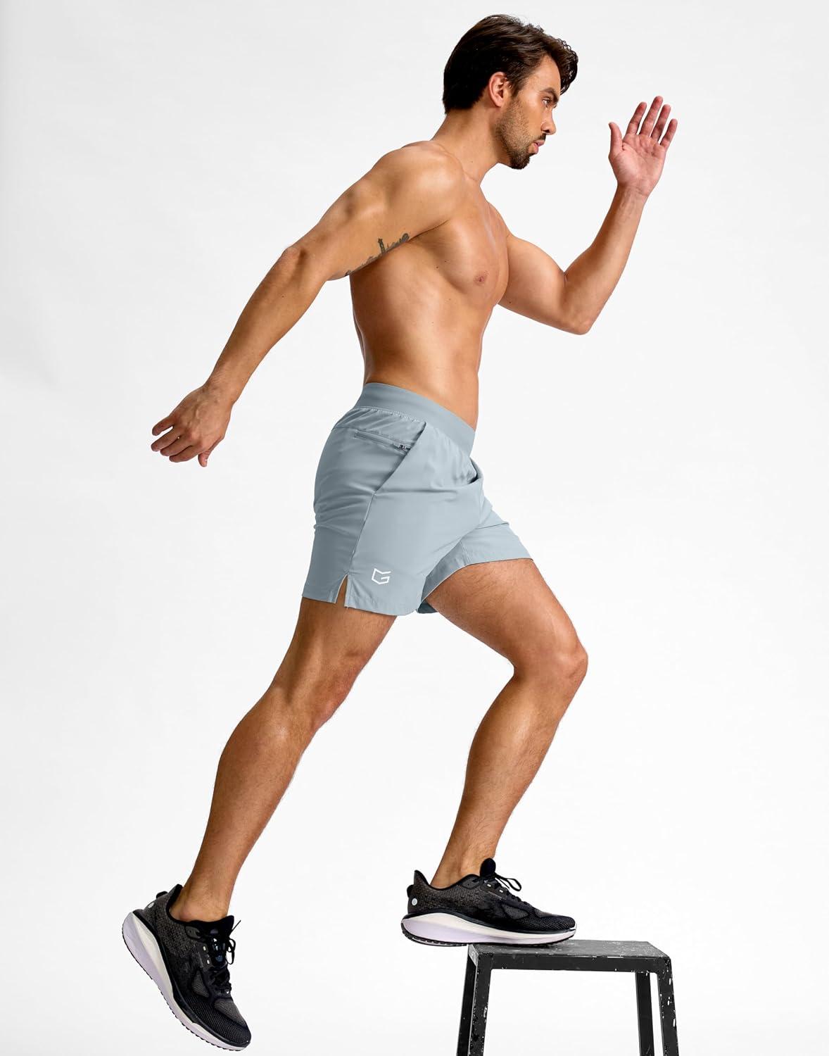 imageG Gradual Mens Athletic Running Shorts 759 Zipper Pocket Lightweight Workout Gym Quick Dry Shorts Golf Tennis HikingLight Grey