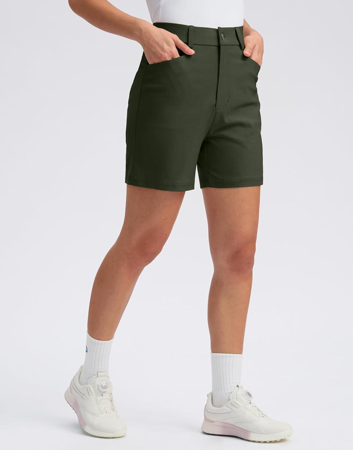 imageG Gradual 5 Womens Golf Shorts Stretchy Lightweight Outdoor Hiking Shorts with Pockets Shorts for Women Casual SummerOlive