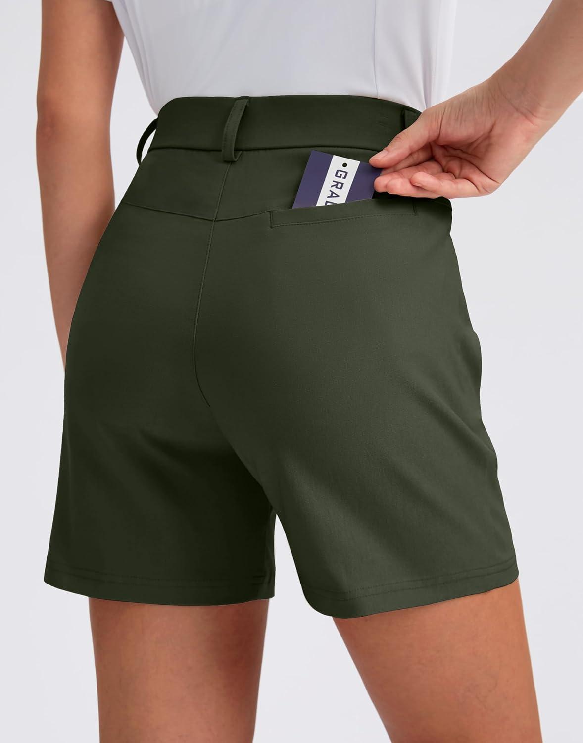 imageG Gradual 5 Womens Golf Shorts Stretchy Lightweight Outdoor Hiking Shorts with Pockets Shorts for Women Casual SummerOlive