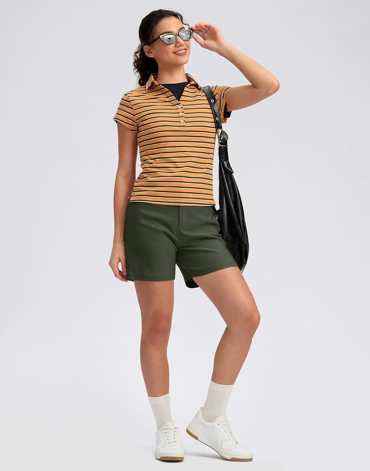 imageG Gradual 5 Womens Golf Shorts Stretchy Lightweight Outdoor Hiking Shorts with Pockets Shorts for Women Casual SummerOlive