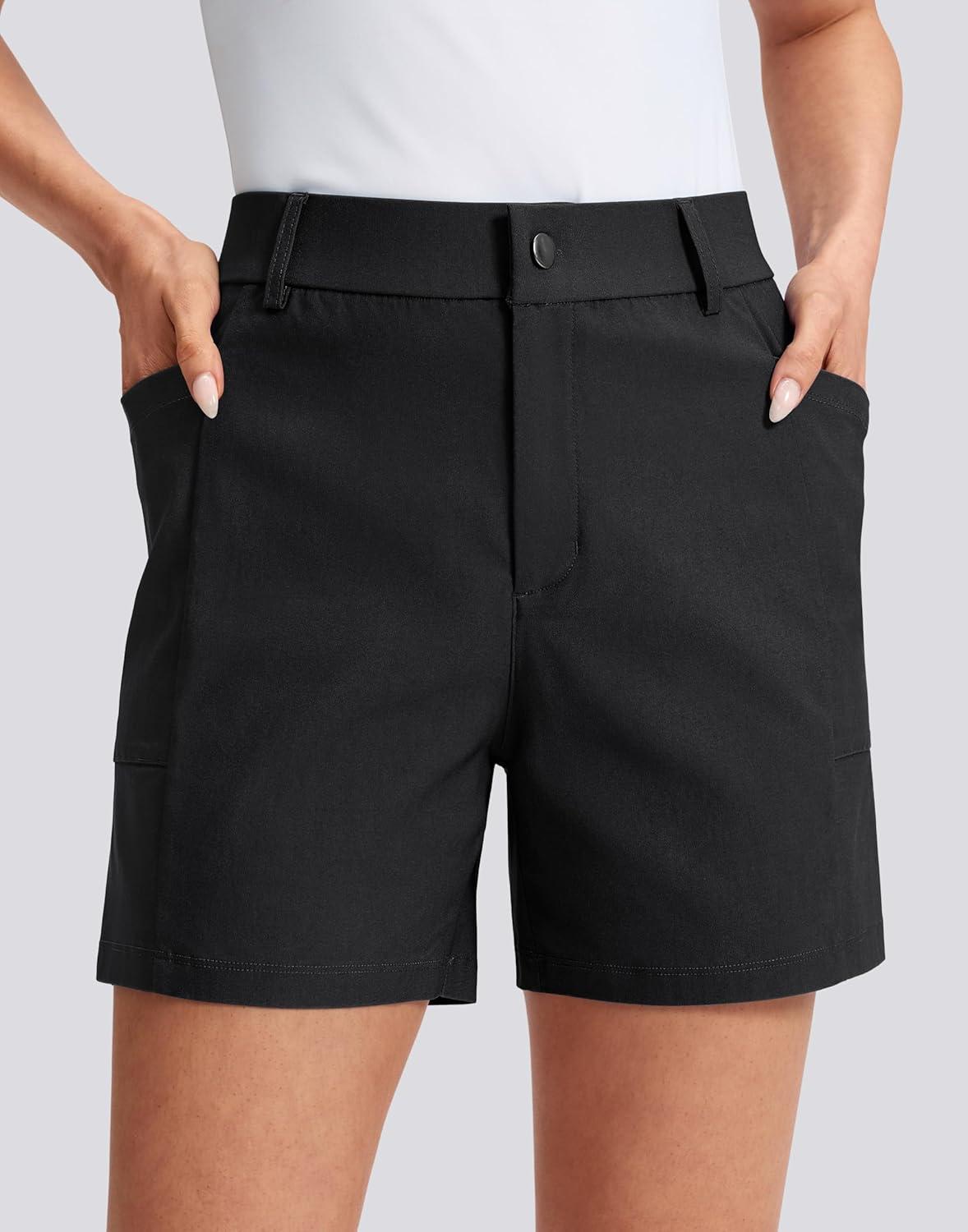 imageG Gradual Womens 5 Golf Hiking Shorts with Deep Pockets Stretchy Outdoor Womens Shorts Dressy Casual Walking TravelBlack