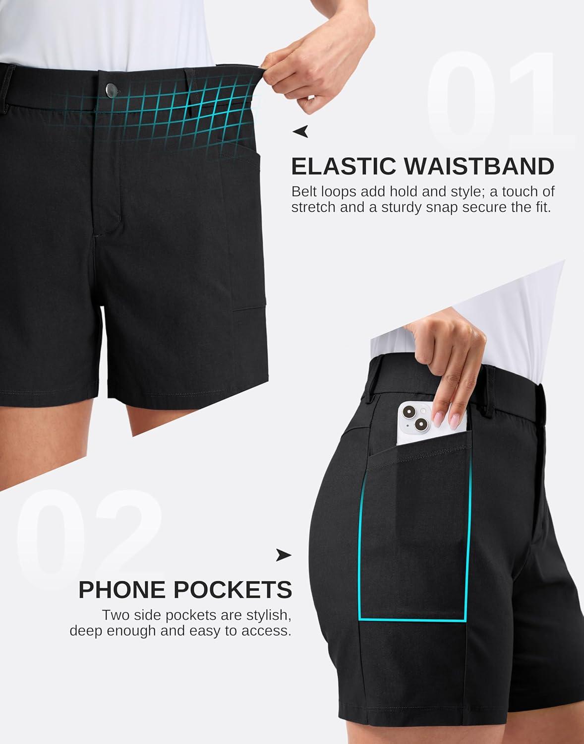 imageG Gradual Womens 5 Golf Hiking Shorts with Deep Pockets Stretchy Outdoor Womens Shorts Dressy Casual Walking TravelBlack