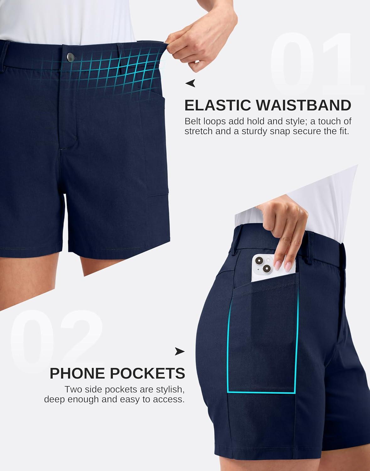 imageG Gradual Womens 5 Golf Hiking Shorts with Deep Pockets Stretchy Outdoor Womens Shorts Dressy Casual Walking TravelNavy Blue