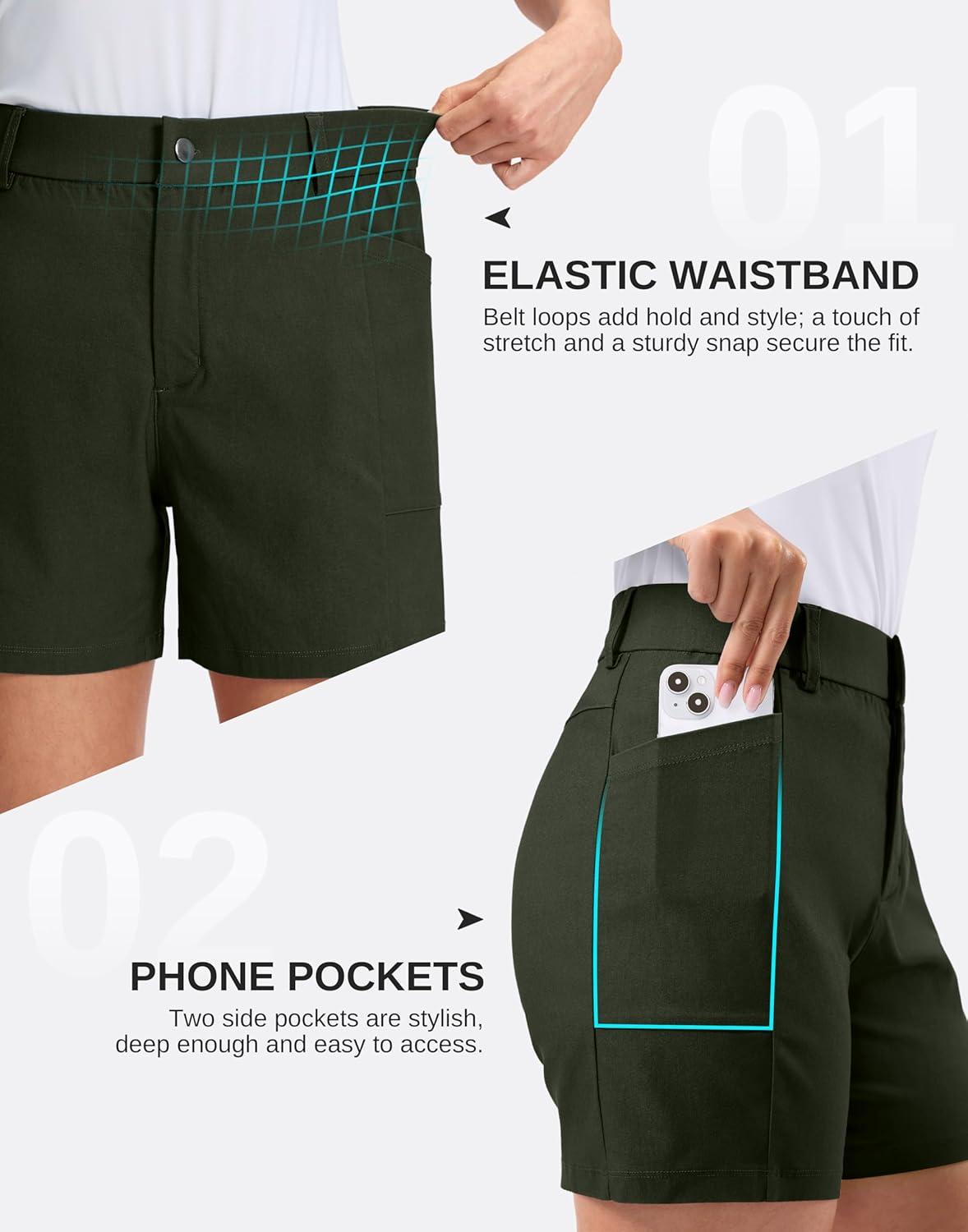 imageG Gradual Womens 5 Golf Hiking Shorts with Deep Pockets Stretchy Outdoor Womens Shorts Dressy Casual Walking TravelOlive