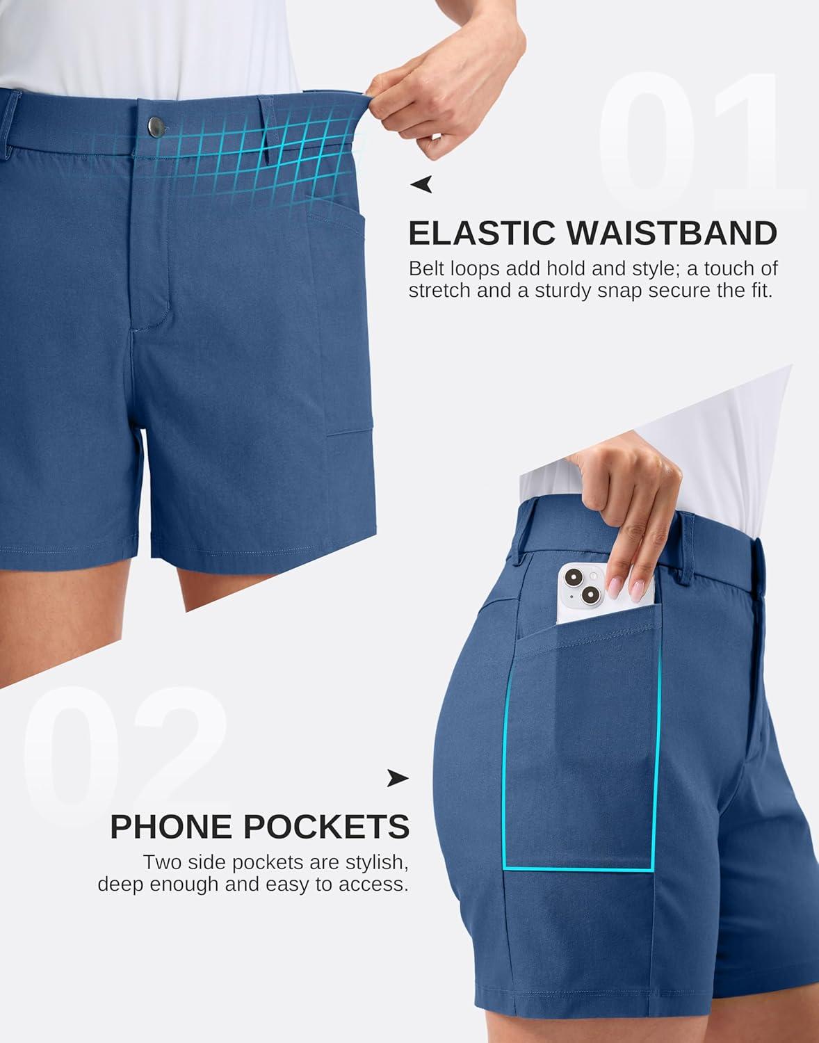 imageG Gradual Womens 5 Golf Hiking Shorts with Deep Pockets Stretchy Outdoor Womens Shorts Dressy Casual Walking TravelSlate Blue