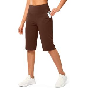 G Gradual Women’s Bermuda Long Shorts 14″ Knee Length Capris with Pockets High Waisted Athletic Casual Shorts for Women(Espresso)