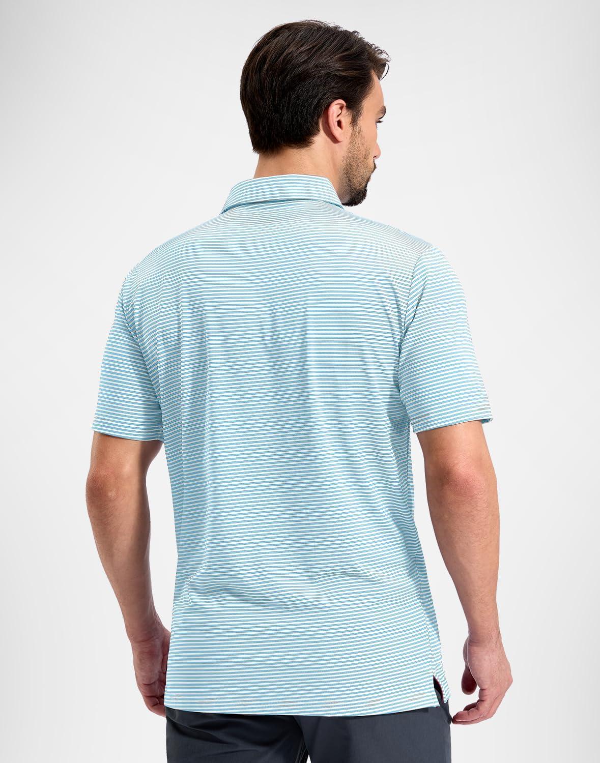 imageG Gradual Mens Golf Shirt Dry Fit Moisture Wicking Perfomance Short Sleeve Striped Polo Shirts for Men Dressy CasualLight Blue Stripe