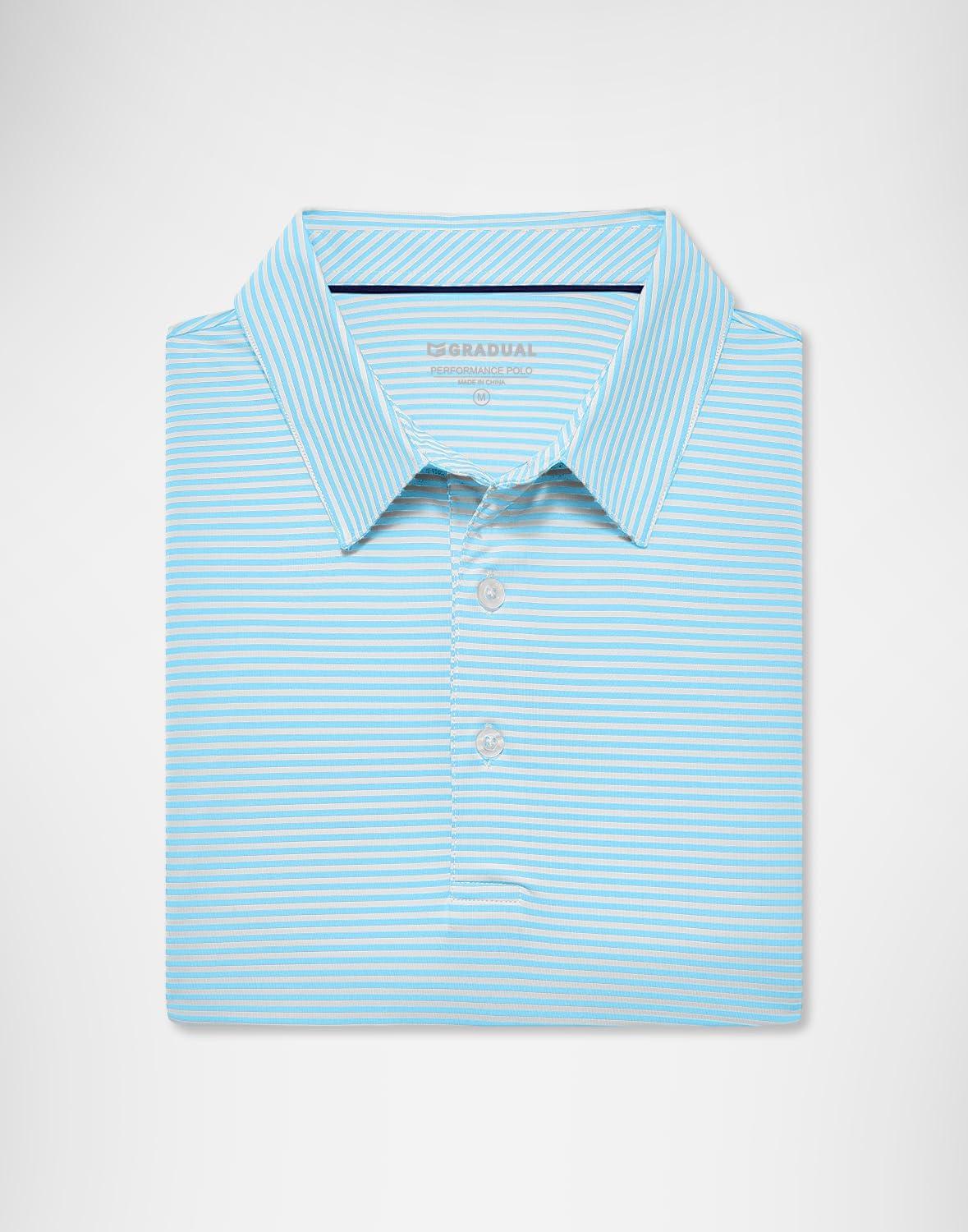 imageG Gradual Mens Golf Shirt Dry Fit Moisture Wicking Perfomance Short Sleeve Striped Polo Shirts for Men Dressy CasualLight Blue Stripe