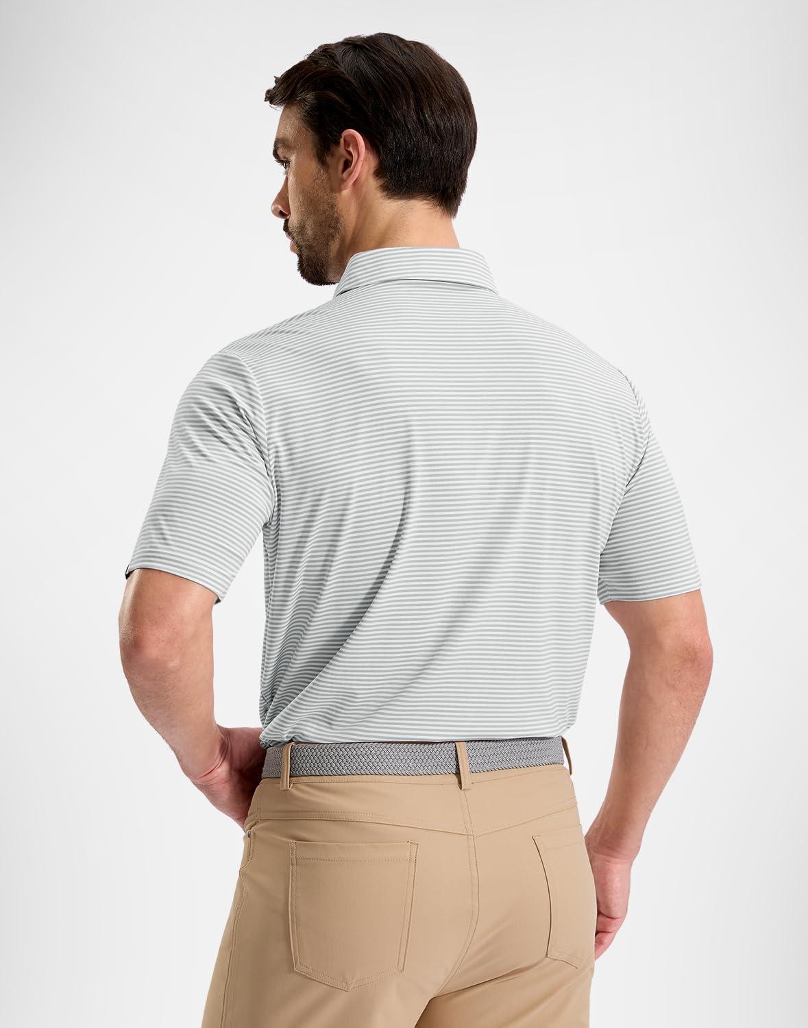 imageG Gradual Mens Golf Shirt Dry Fit Moisture Wicking Perfomance Short Sleeve Striped Polo Shirts for Men Dressy CasualLight Grey Stripe