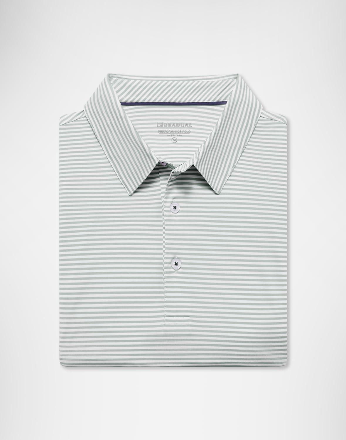 imageG Gradual Mens Golf Shirt Dry Fit Moisture Wicking Perfomance Short Sleeve Striped Polo Shirts for Men Dressy CasualLight Grey Stripe