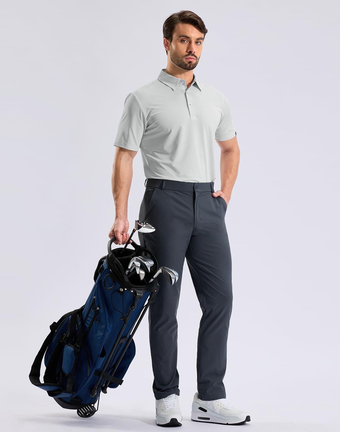 imageG Gradual Mens Golf Shirt Dry Fit Moisture Wicking Perfomance Short Sleeve Striped Polo Shirts for Men Dressy CasualLight Grey Stripe