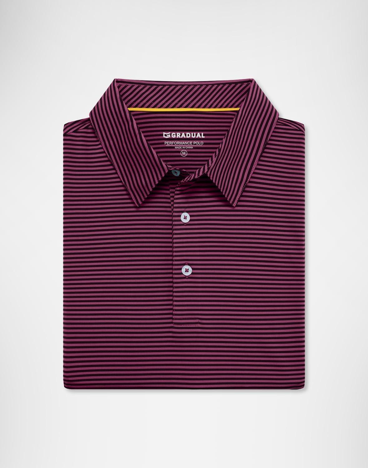 imageG Gradual Mens Golf Shirt Dry Fit Moisture Wicking Perfomance Short Sleeve Striped Polo Shirts for Men Dressy CasualMaroon Stripe