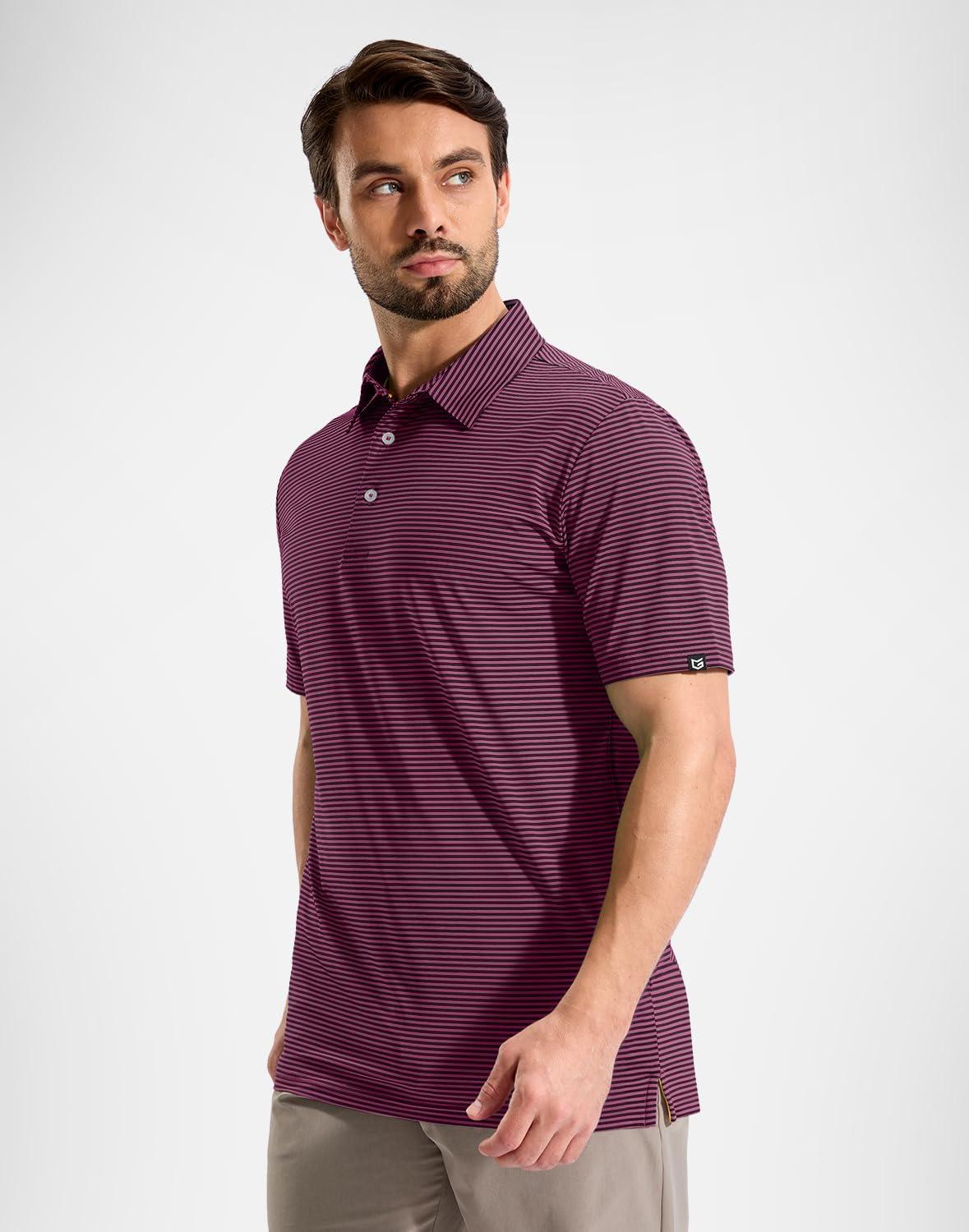 imageG Gradual Mens Golf Shirt Dry Fit Moisture Wicking Perfomance Short Sleeve Striped Polo Shirts for Men Dressy CasualMaroon Stripe