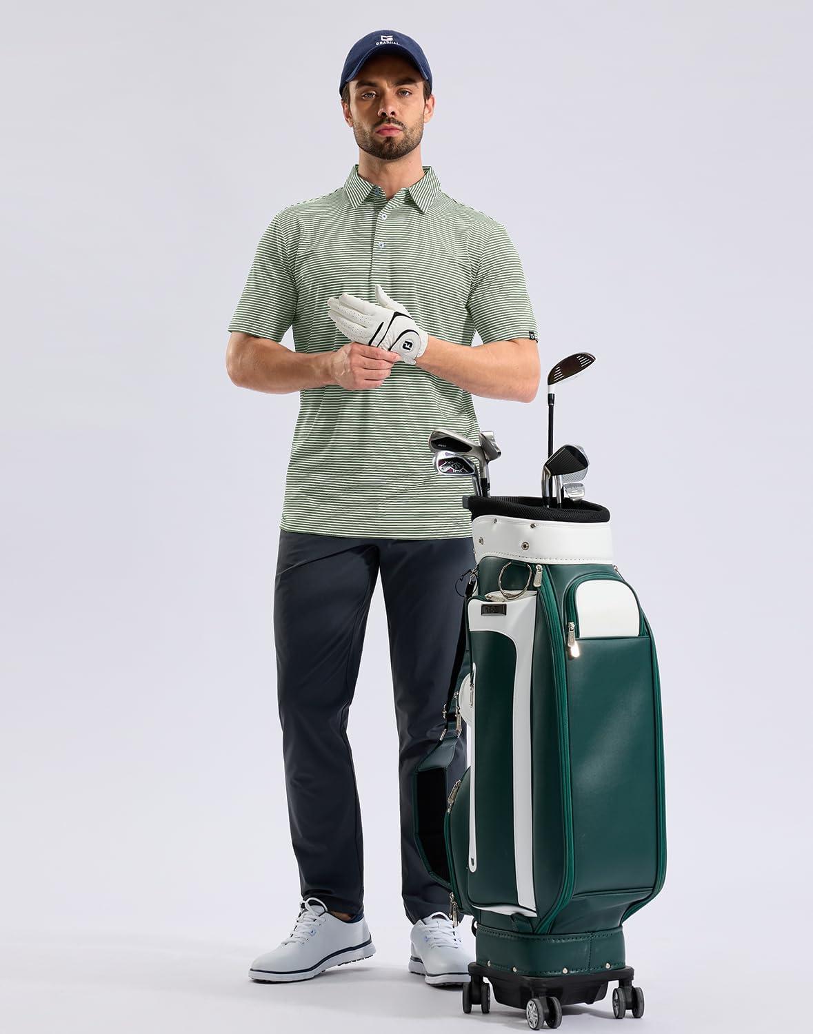 imageG Gradual Mens Golf Shirt Dry Fit Moisture Wicking Perfomance Short Sleeve Striped Polo Shirts for Men Dressy CasualOlive Stripe