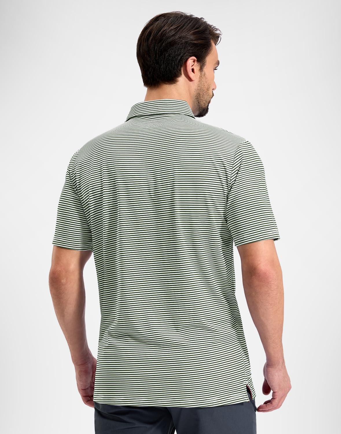imageG Gradual Mens Golf Shirt Dry Fit Moisture Wicking Perfomance Short Sleeve Striped Polo Shirts for Men Dressy CasualOlive Stripe