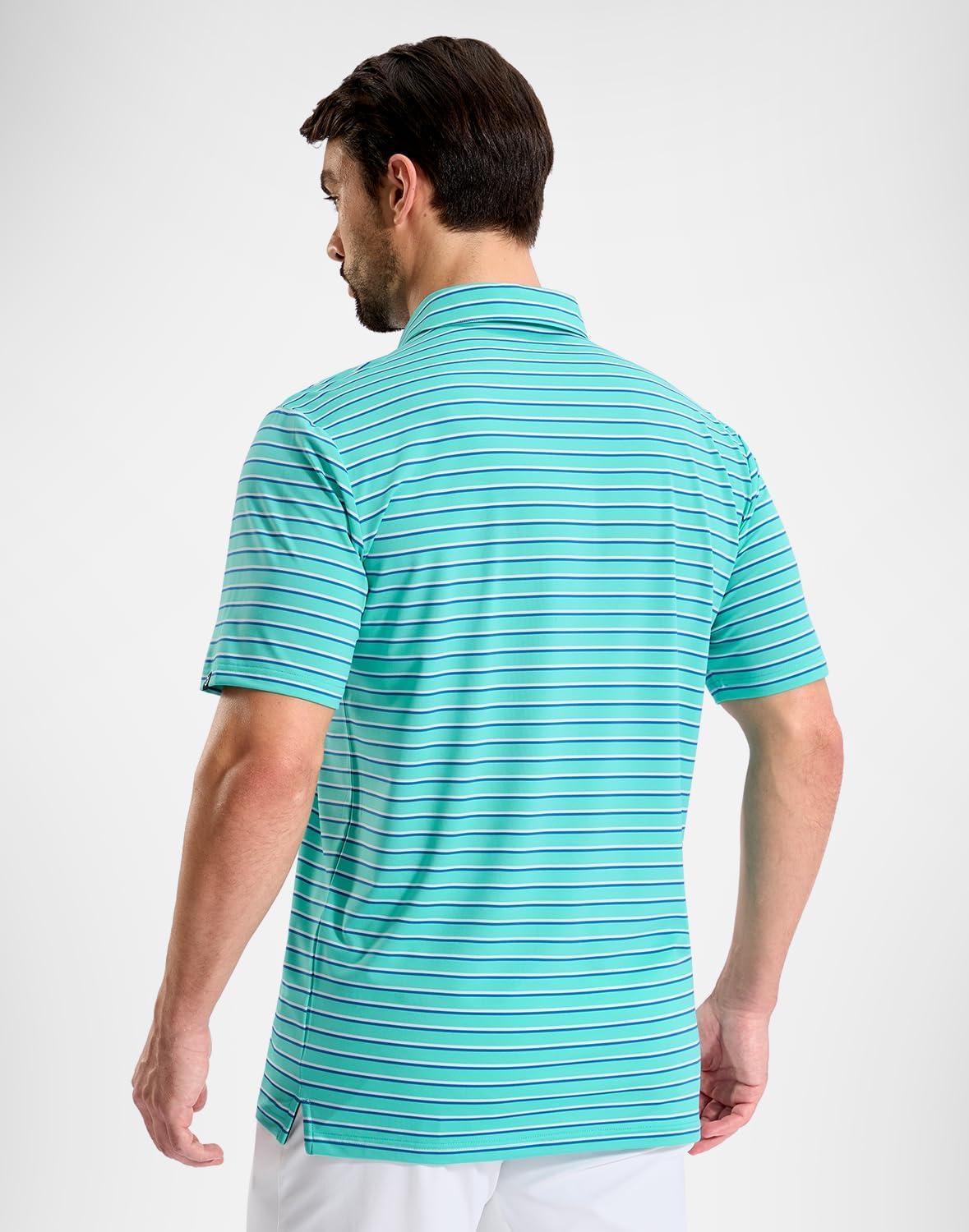 imageG Gradual Mens Golf Shirt Dry Fit Moisture Wicking Perfomance Short Sleeve Striped Polo Shirts for Men Dressy CasualWide Cyan Stripe
