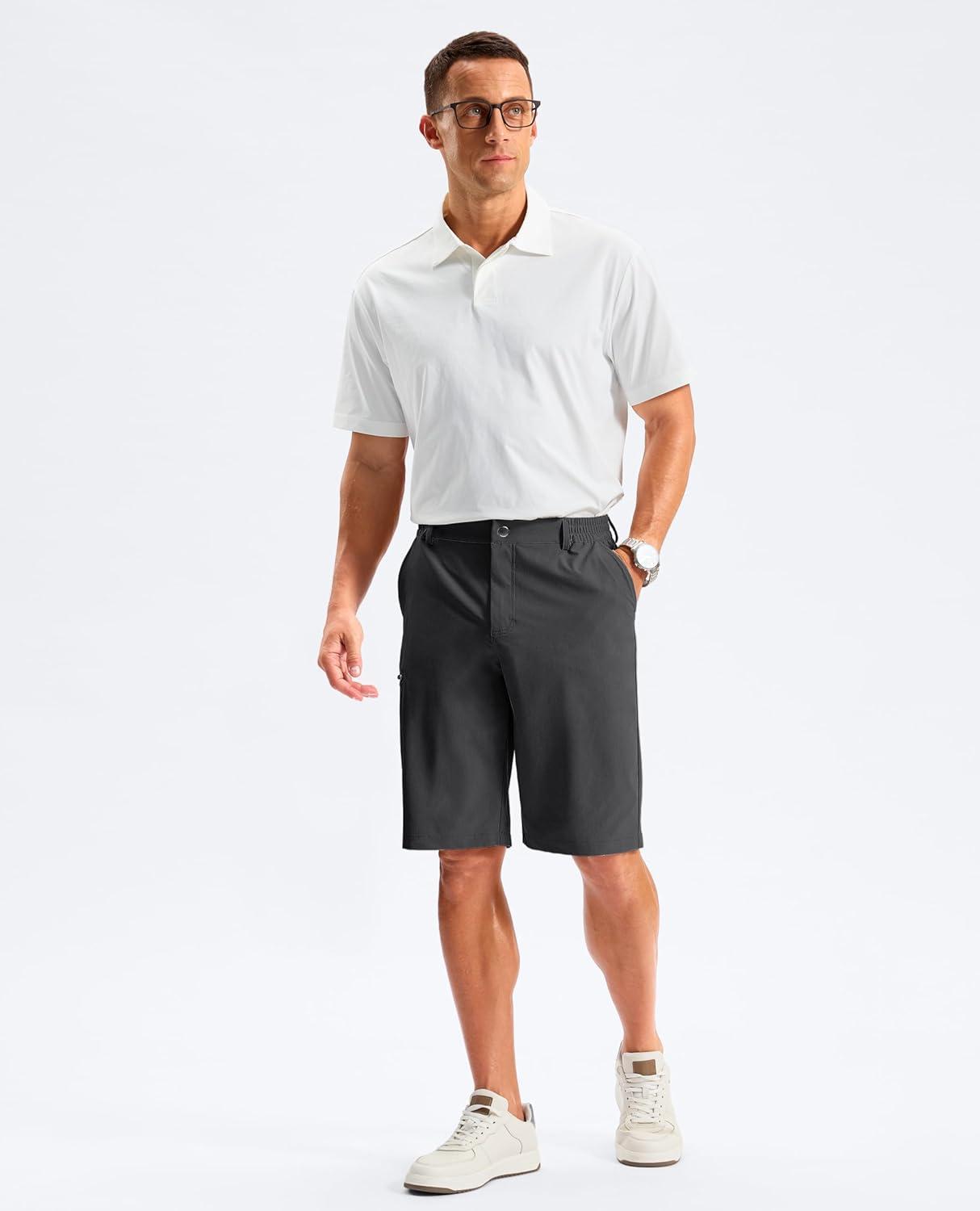 imageG Gradual Mens Golf Shorts 11 Long with 4 Pockets Lightweight Knee Length Elastic Waist Quick Dry Casual Dress Work ShortsBlack