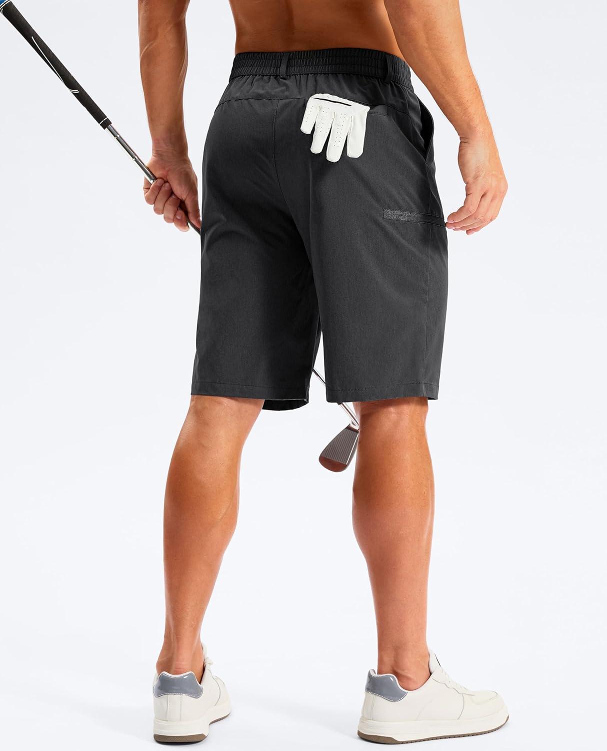 imageG Gradual Mens Golf Shorts 11 Long with 4 Pockets Lightweight Knee Length Elastic Waist Quick Dry Casual Dress Work ShortsBlack
