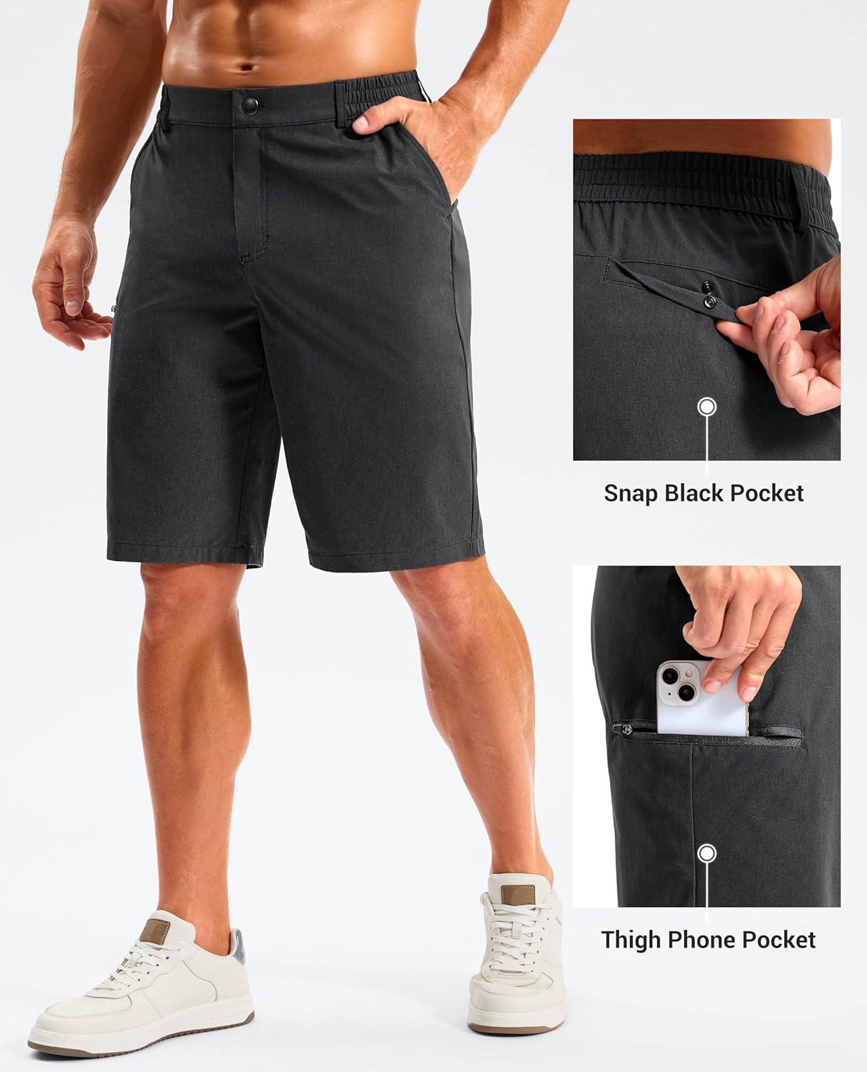 imageG Gradual Mens Golf Shorts 11 Long with 4 Pockets Lightweight Knee Length Elastic Waist Quick Dry Casual Dress Work ShortsBlack