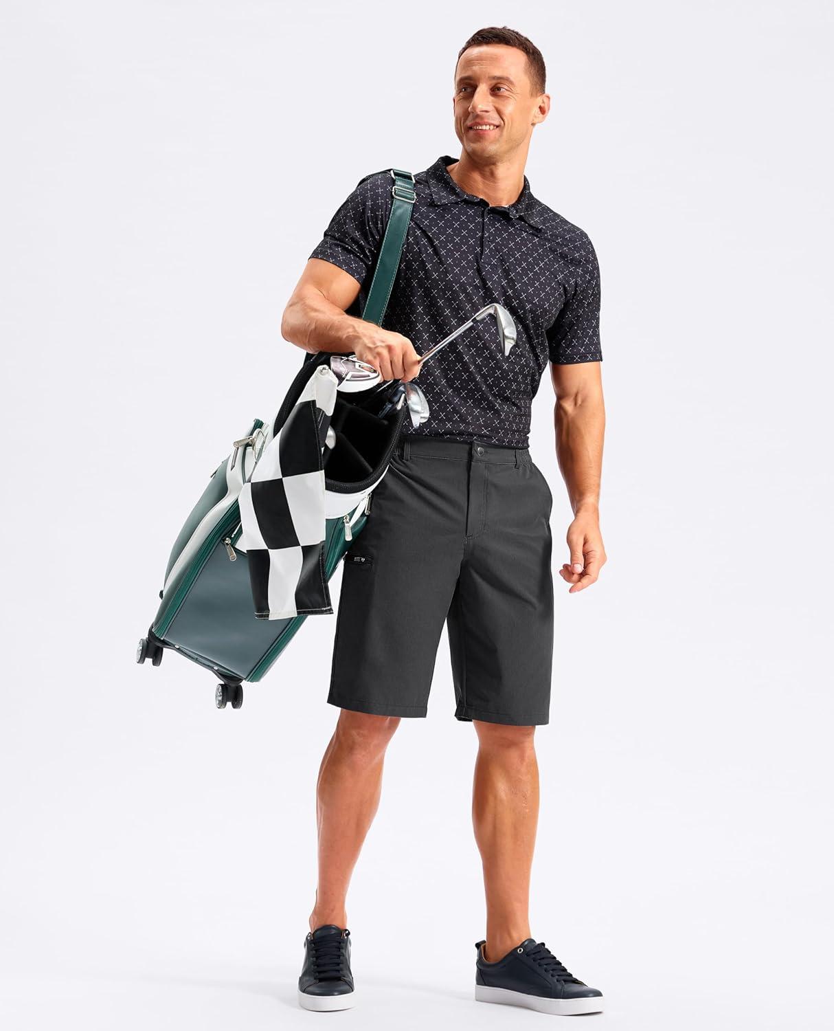 imageG Gradual Mens Golf Shorts 11 Long with 4 Pockets Lightweight Knee Length Elastic Waist Quick Dry Casual Dress Work ShortsBlack