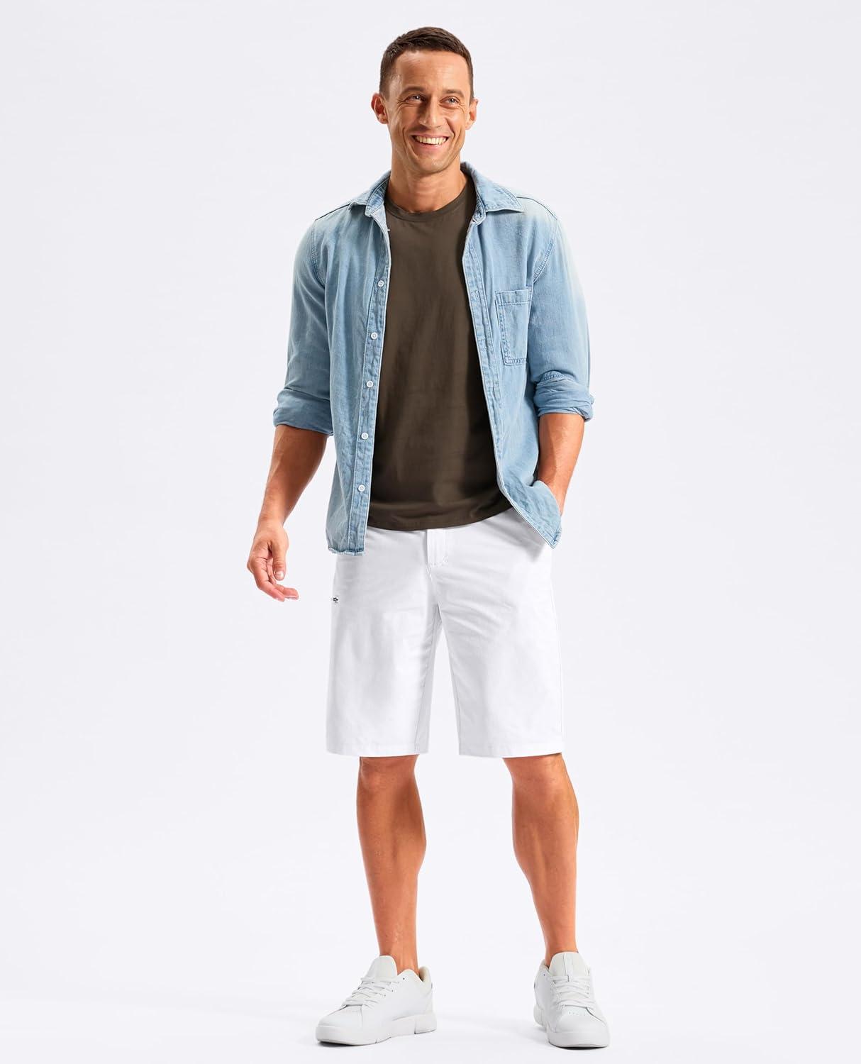 imageG Gradual Mens Golf Shorts 11 Long with 4 Pockets Lightweight Knee Length Elastic Waist Quick Dry Casual Dress Work ShortsWhite