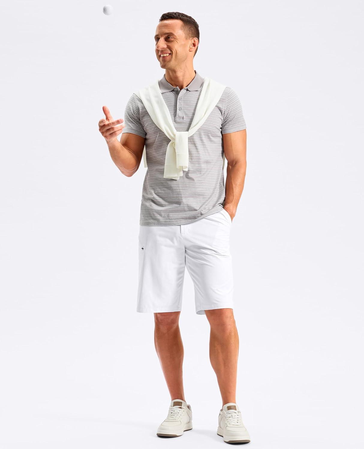 imageG Gradual Mens Golf Shorts 11 Long with 4 Pockets Lightweight Knee Length Elastic Waist Quick Dry Casual Dress Work ShortsWhite