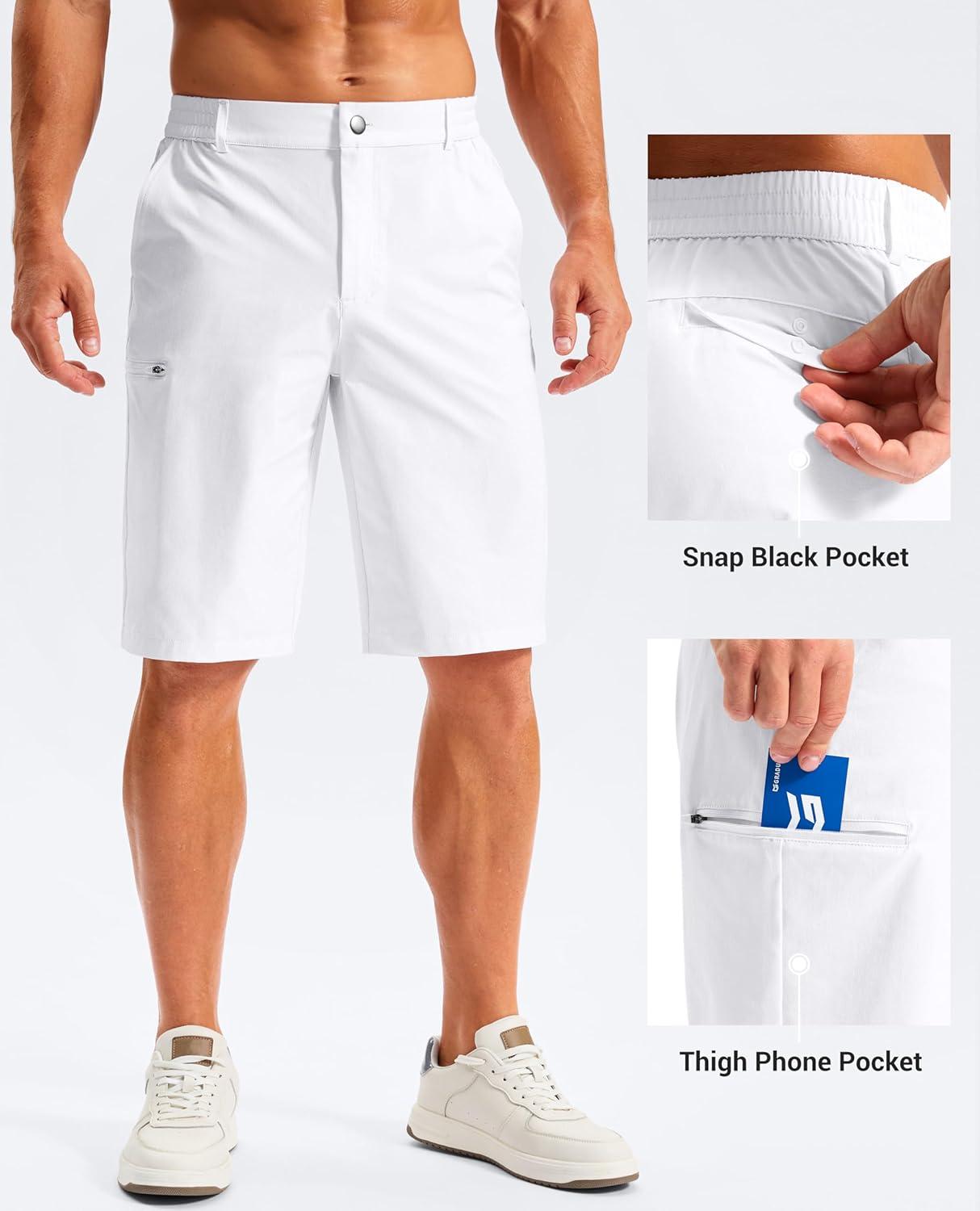 imageG Gradual Mens Golf Shorts 11 Long with 4 Pockets Lightweight Knee Length Elastic Waist Quick Dry Casual Dress Work ShortsWhite