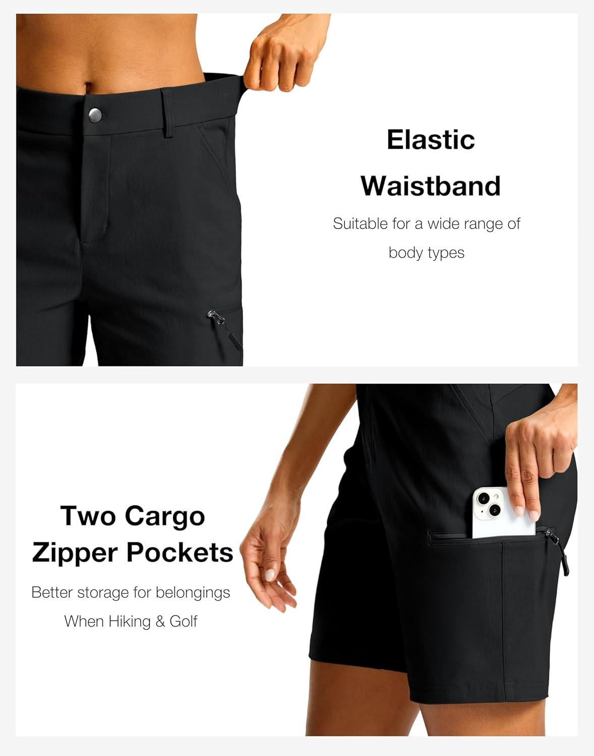 imageG Gradual Womens 7 Hiking Cargo Shorts Quick Dry Lightweight Golf Outdoor Work Summer Travel Shorts with PocketsBlack