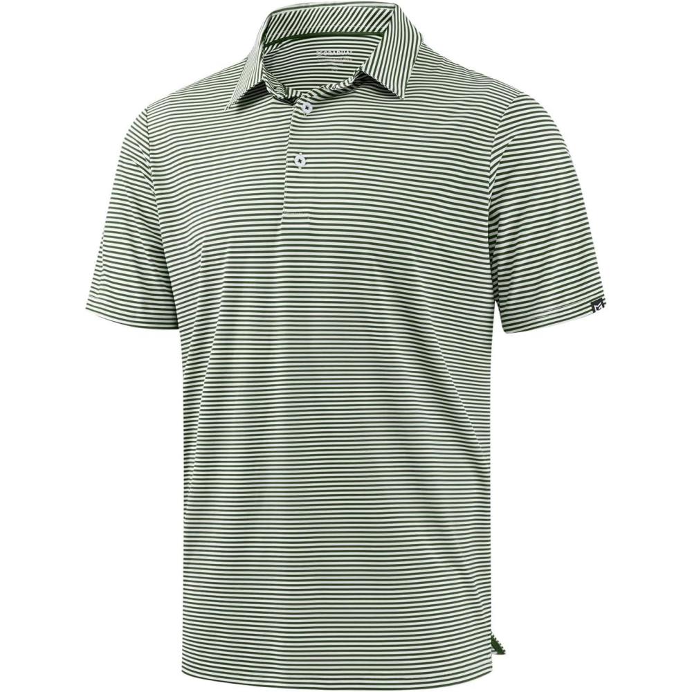 imageG Gradual Mens Golf Shirt Dry Fit Moisture Wicking Perfomance Short Sleeve Striped Polo Shirts for Men Dressy CasualOlive Stripe
