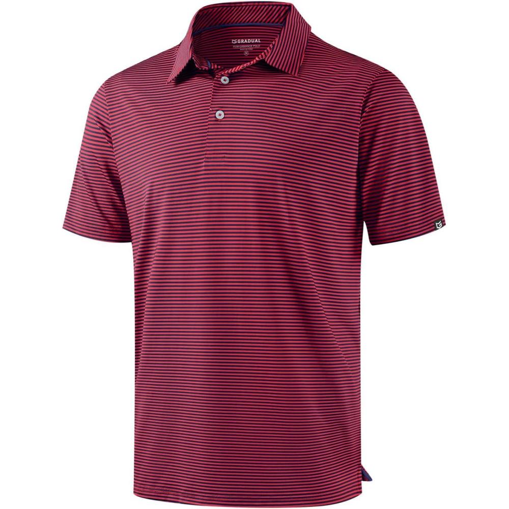 imageG Gradual Mens Golf Shirt Dry Fit Moisture Wicking Perfomance Short Sleeve Striped Polo Shirts for Men Dressy CasualRed Navy Stripe