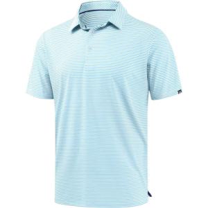 G Gradual Mens Golf Shirt Dry Fit Moisture Wicking Perfomance Short Sleeve Striped Polo Shirts for Men Dressy Casual(Light Blue Stripe)