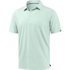 G Gradual Mens Golf Shirt Dry Fit Moisture Wicking Perfomance Short Sleeve Striped Polo Shirts for Men Dressy Casual(Mint Green Stripe)