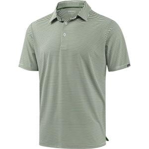 G Gradual Mens Golf Shirt Dry Fit Moisture Wicking Perfomance Short Sleeve Striped Polo Shirts for Men Dressy Casual(Olive Stripe)