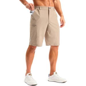 G Gradual Men’s Golf Shorts 11″ Long with 4 Pockets Lightweight Knee Length Elastic Waist Quick Dry Casual Dress Work Shorts(Light Khaki)