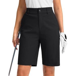 G Gradual Women’s Golf Shorts with Pockets 9” Knee Length Stretch Quick Dry Bermuda Long Shorts for Women Casual Work(Black)