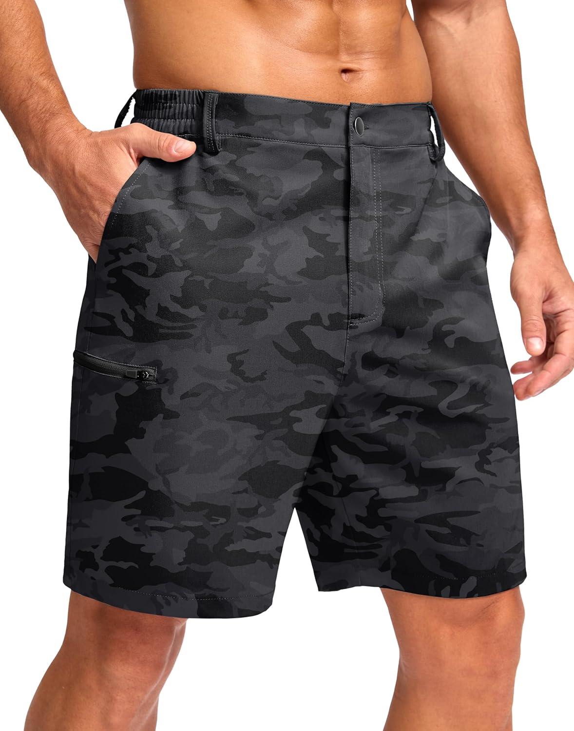 imageG Gradual Mens Casual Shorts 7 9 5 Lightweight 4 Pockets Stretch QuickDry Summer Shorts for Golf Work Hiking TripsBlack Camo