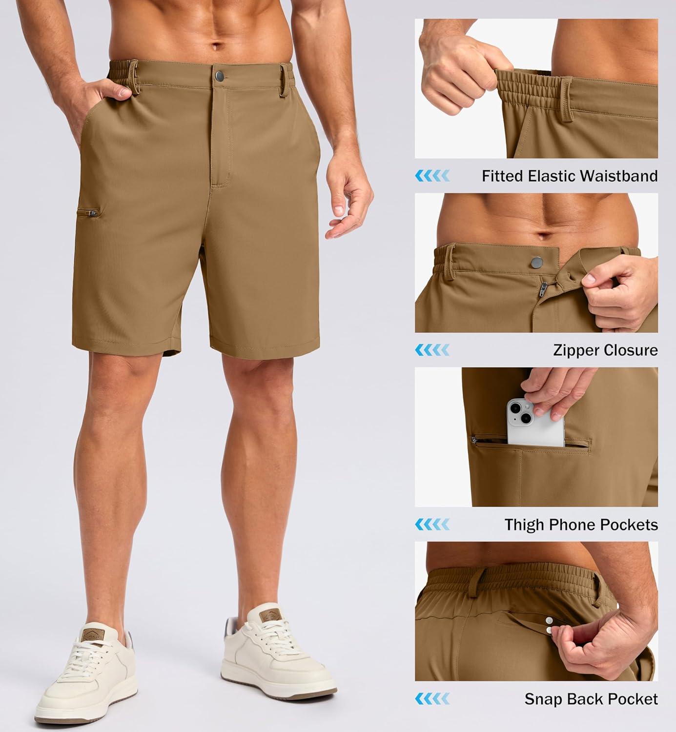 imageG Gradual Mens Casual Shorts 7 9 5 Lightweight 4 Pockets Stretch QuickDry Summer Shorts for Golf Work Hiking TripsDark Khaki