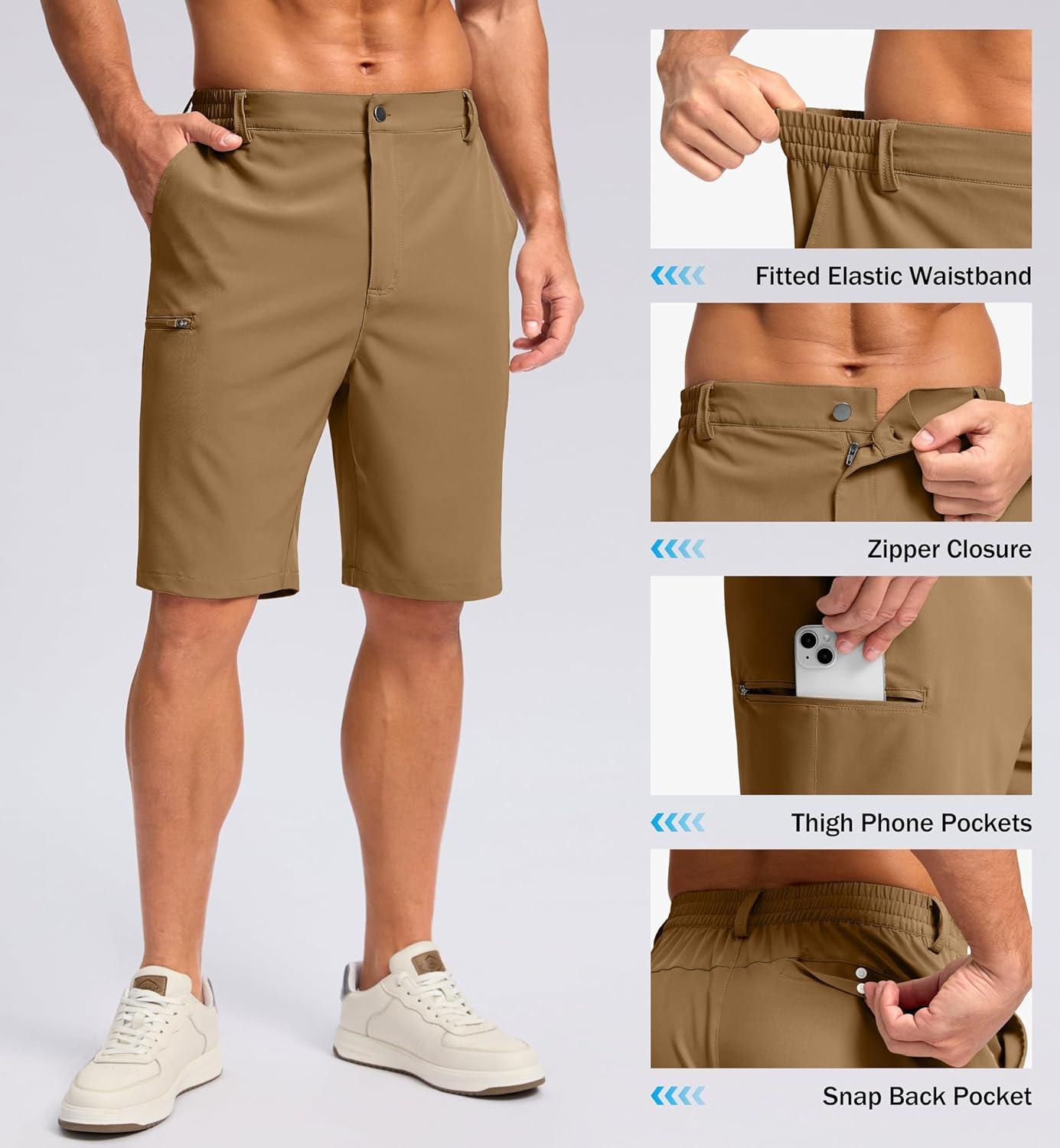 imageG Gradual Mens Casual Shorts 7 9 5 Lightweight 4 Pockets Stretch QuickDry Summer Shorts for Golf Work Hiking TripsDark Khaki