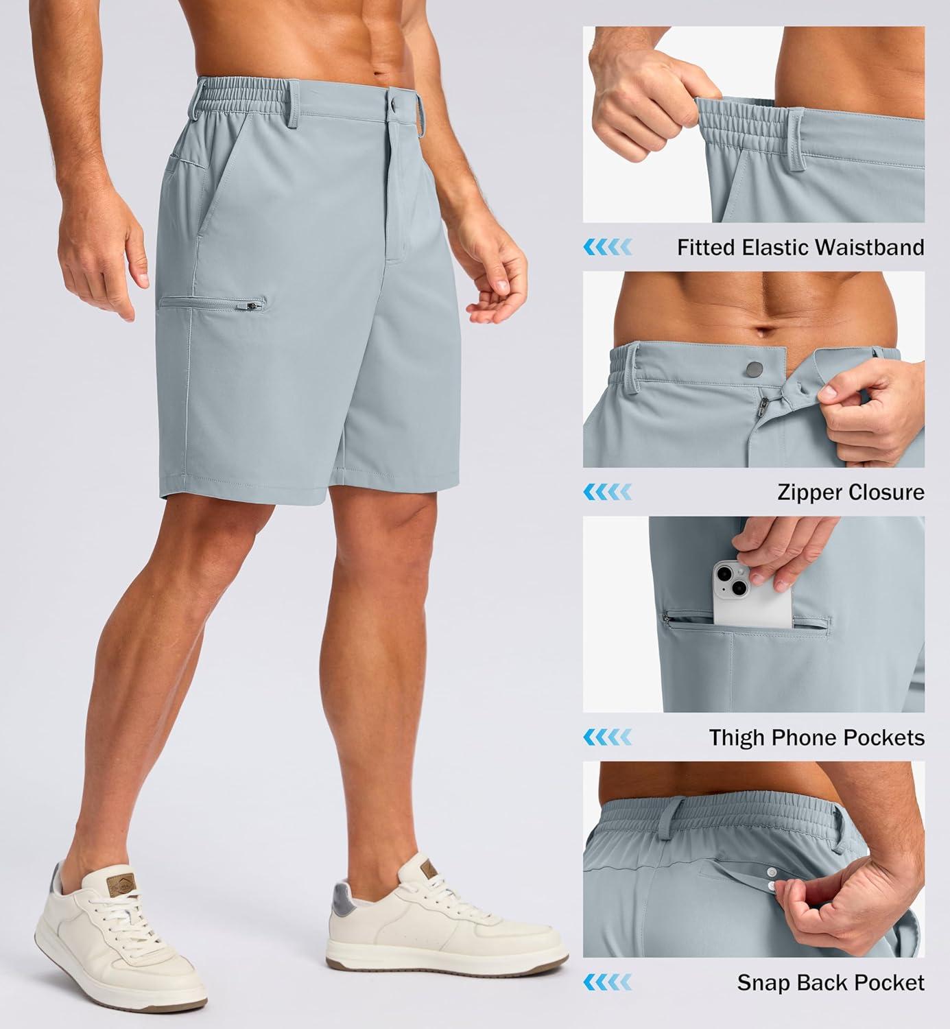 imageG Gradual Mens Casual Shorts 7 9 5 Lightweight 4 Pockets Stretch QuickDry Summer Shorts for Golf Work Hiking TripsLight Grey