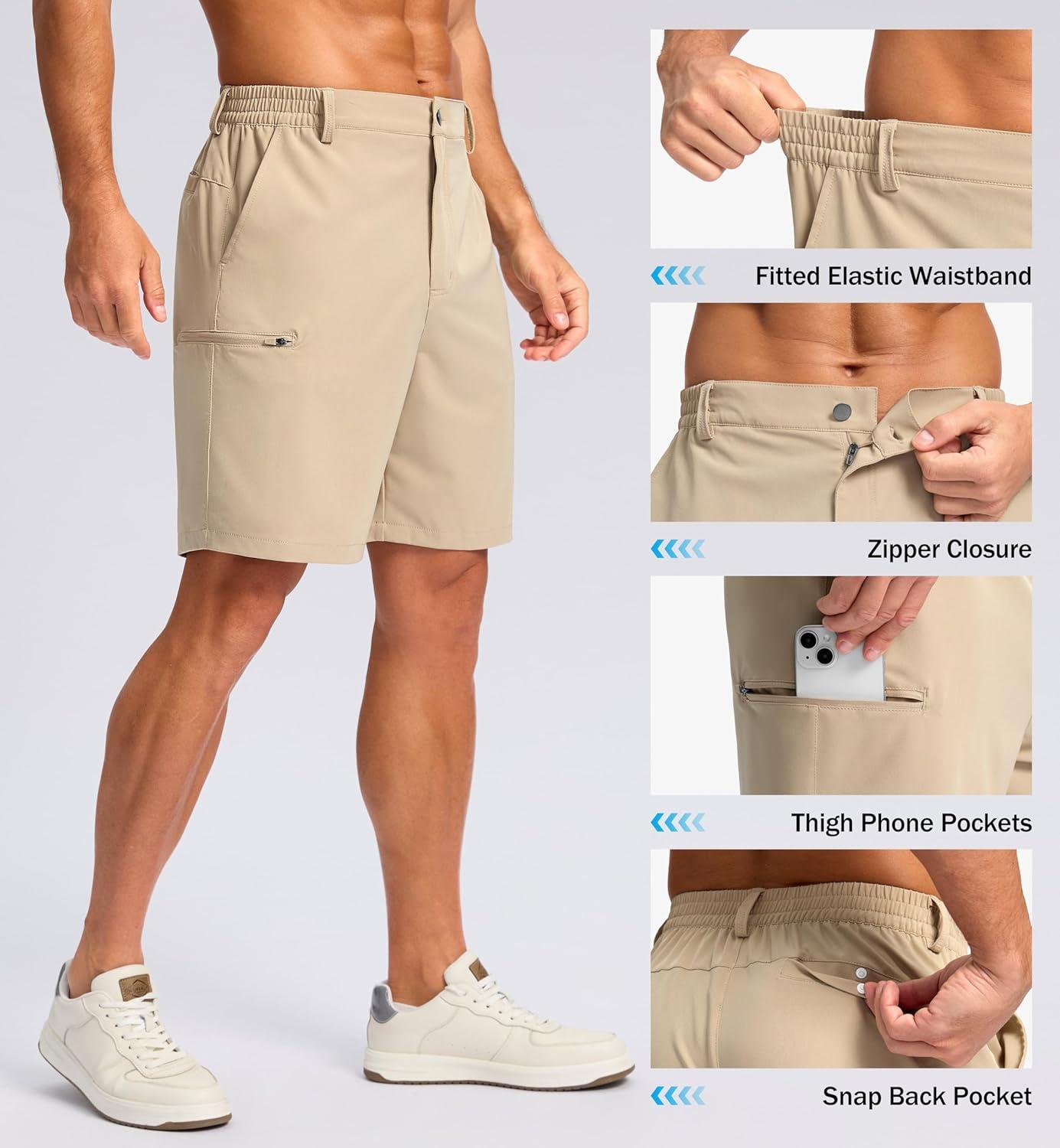 imageG Gradual Mens Casual Shorts 7 9 5 Lightweight 4 Pockets Stretch QuickDry Summer Shorts for Golf Work Hiking TripsLight Khaki