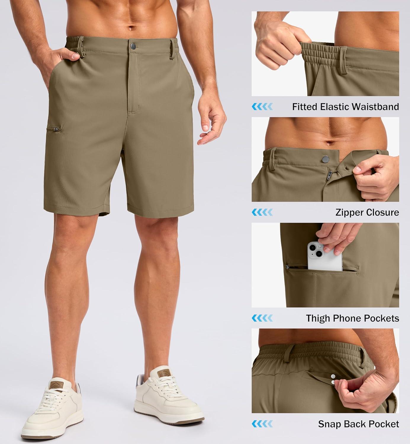 imageG Gradual Mens Casual Shorts 7 9 5 Lightweight 4 Pockets Stretch QuickDry Summer Shorts for Golf Work Hiking TripsMedium Khaki