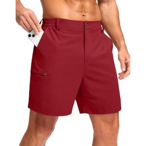 G Gradual Men’s Casual Shorts 7″/ 9″/ 5″ Lightweight 4 Pockets Stretch Quick-Dry Summer Shorts for Golf Work Hiking Trips(Red)