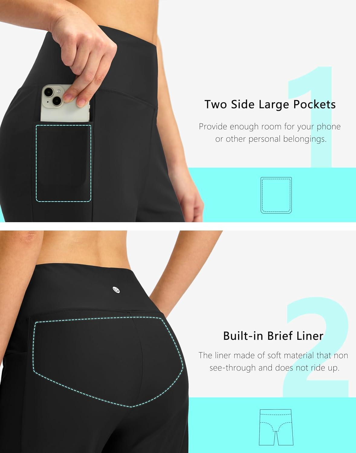imageG GRADUAL Womens 11 Long Swim Board Shorts High Waisted Knee Length Beach Swimming Shorts for Women with Pockets LinerBlack