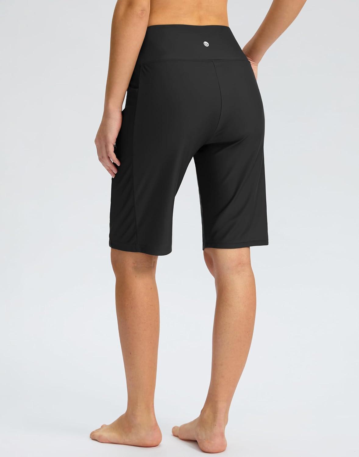 imageG GRADUAL Womens 11 Long Swim Board Shorts High Waisted Knee Length Beach Swimming Shorts for Women with Pockets LinerBlack