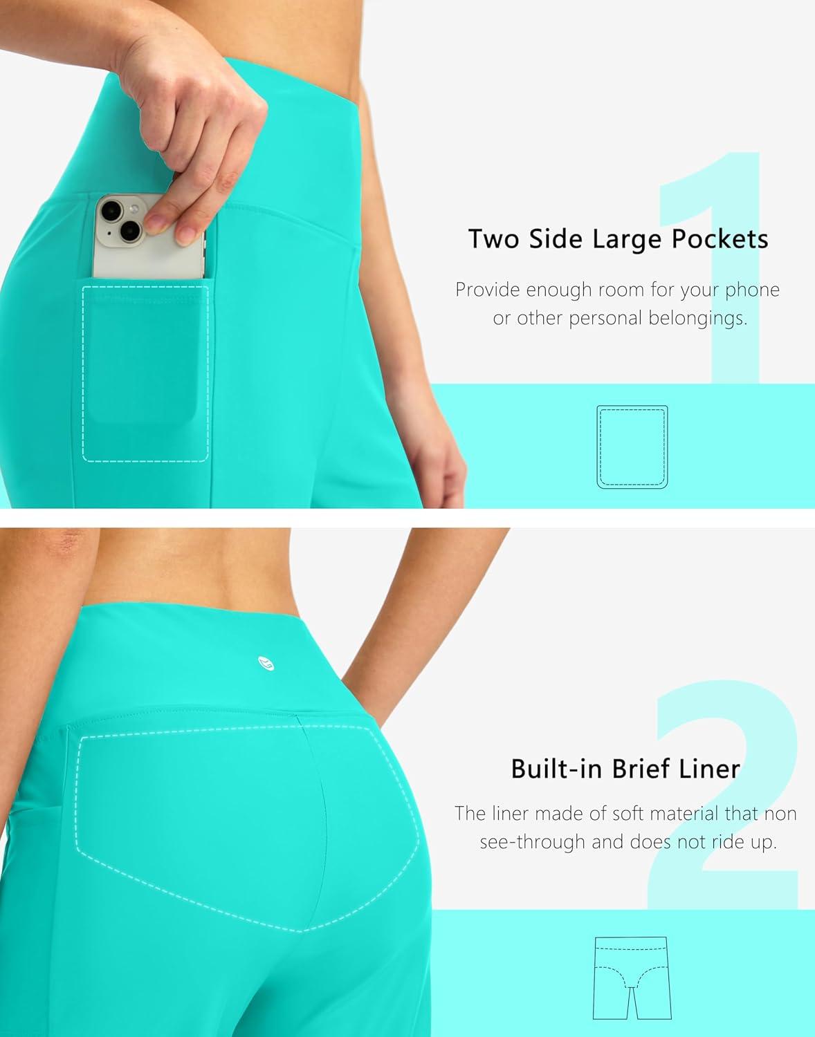 imageG GRADUAL Womens 11 Long Swim Board Shorts High Waisted Knee Length Beach Swimming Shorts for Women with Pockets LinerCyan