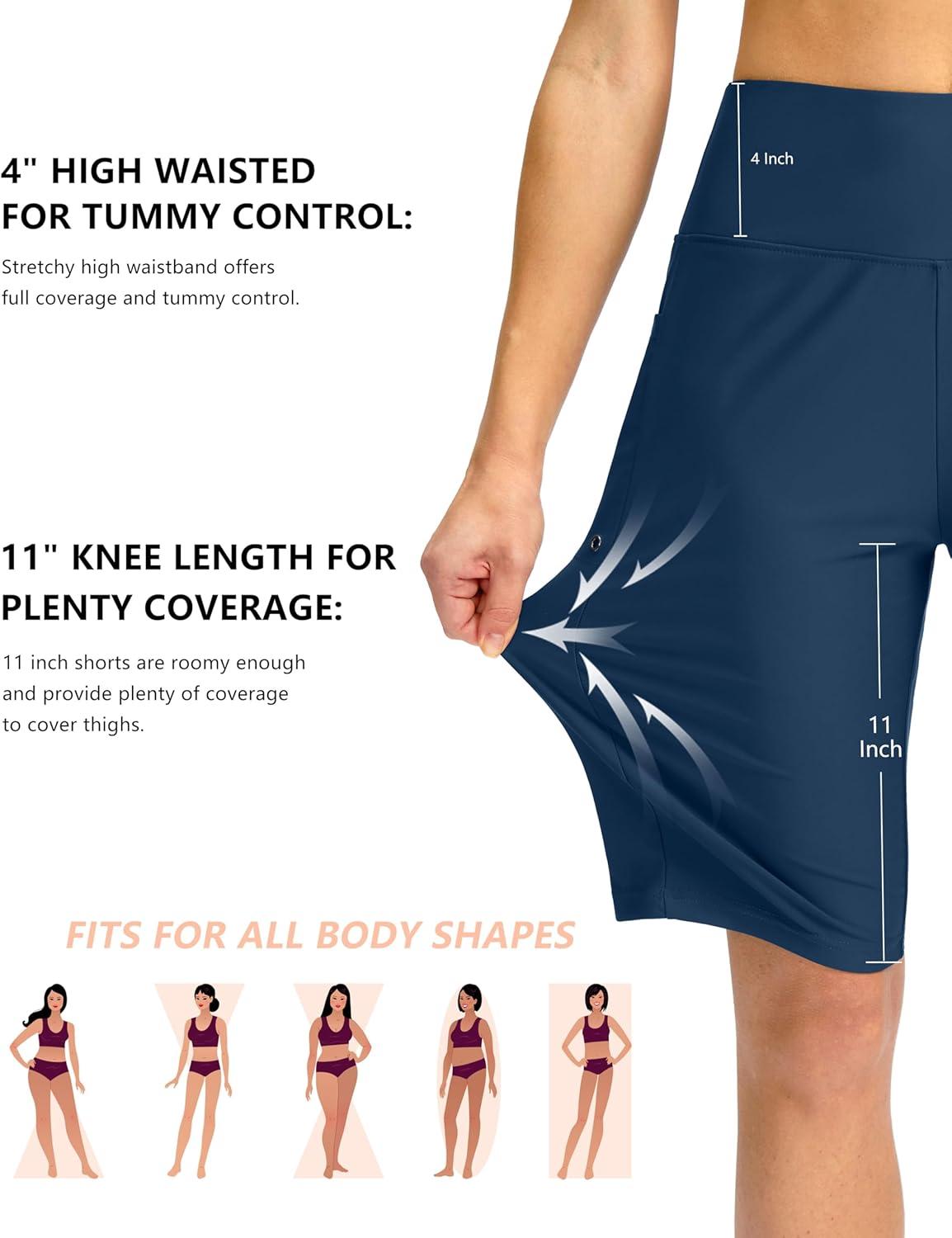 imageG GRADUAL Womens 11 Long Swim Board Shorts High Waisted Knee Length Beach Swimming Shorts for Women with Pockets LinerDark Blue
