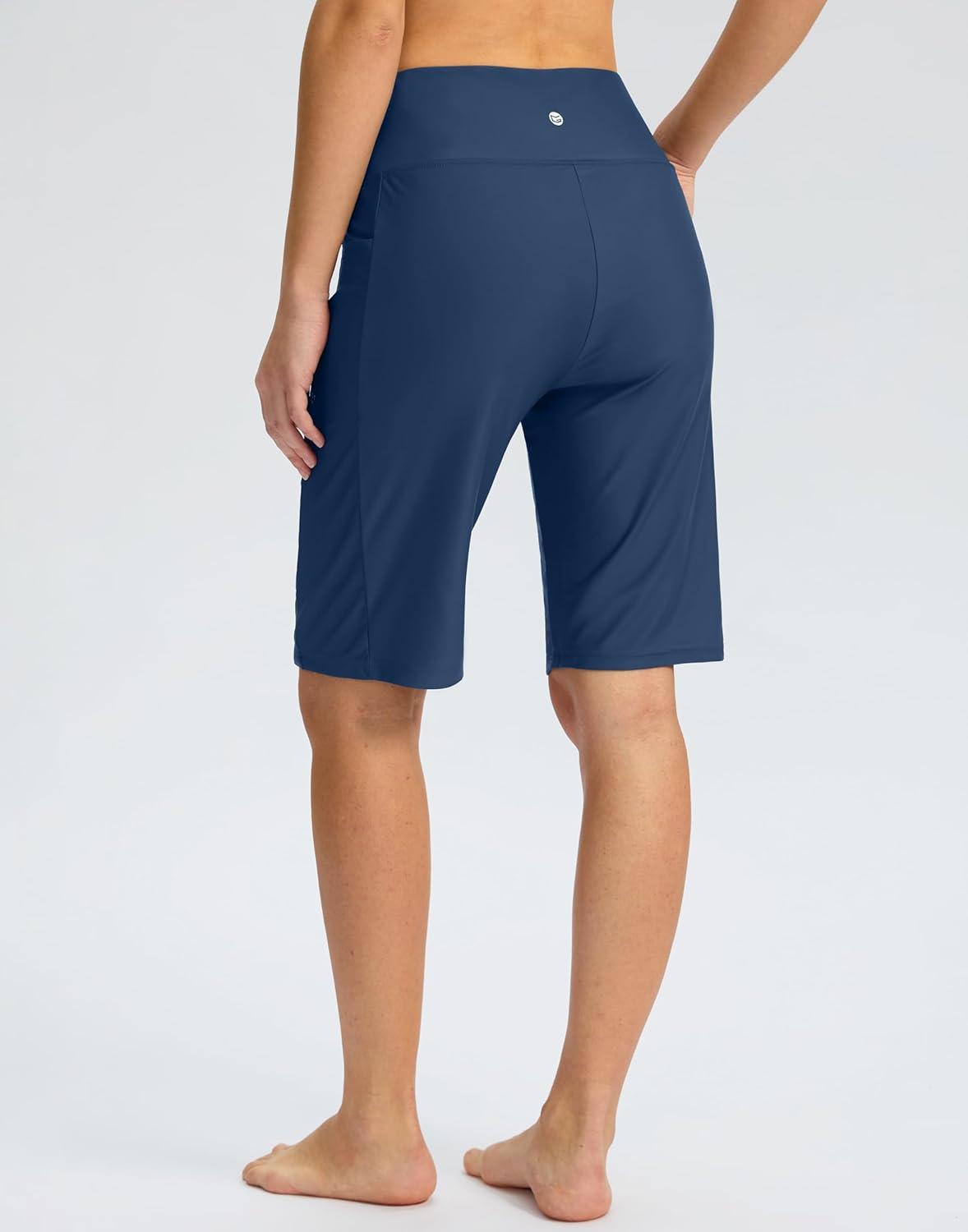 imageG GRADUAL Womens 11 Long Swim Board Shorts High Waisted Knee Length Beach Swimming Shorts for Women with Pockets LinerDark Blue