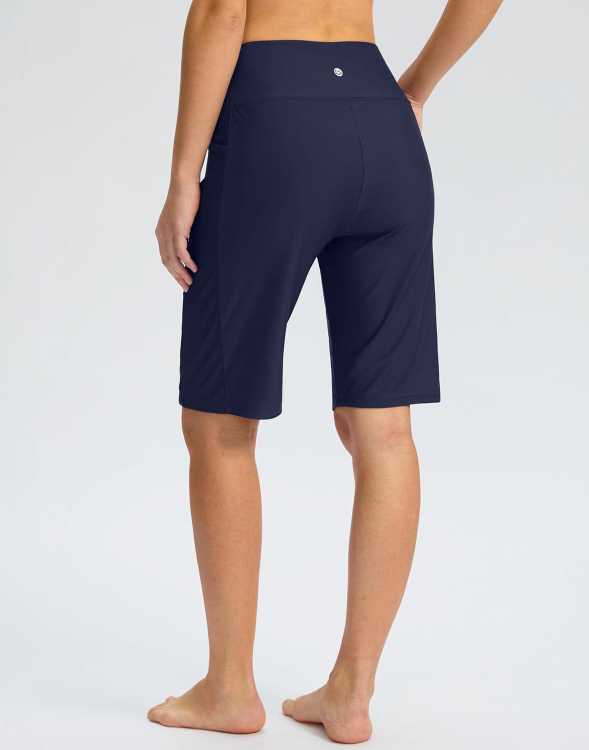 imageG GRADUAL Womens 11 Long Swim Board Shorts High Waisted Knee Length Beach Swimming Shorts for Women with Pockets LinerNavy